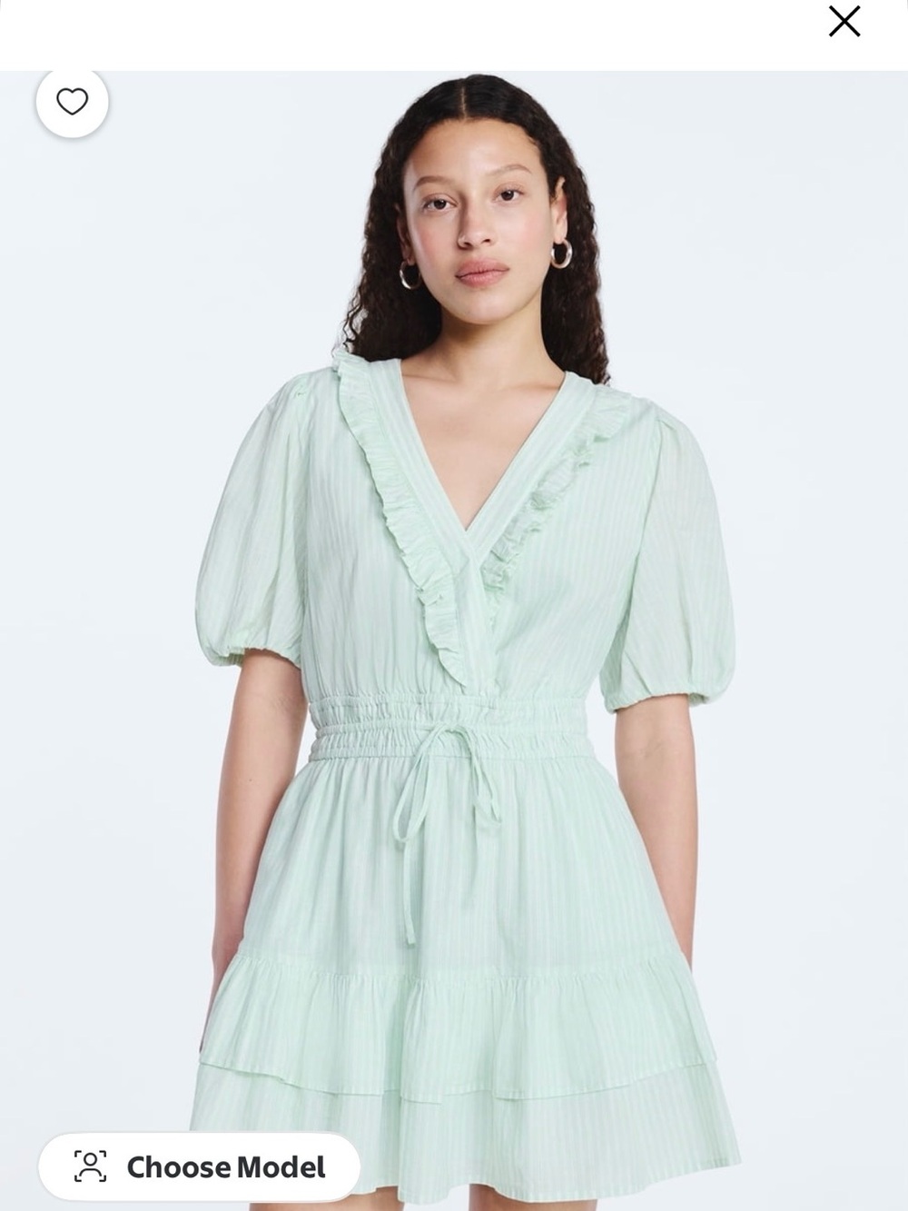 Free Assembly Light Mint Green Ruffle V-Neck Tunic Dress with Drawstring Waist